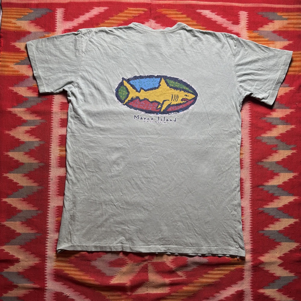Marco Island Florida Shark Men's Grey T-Shirt Size XL Vintage Distressed Nature